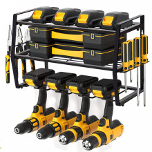 Power Tool Organizer with HeavyDuty Metal Shelf, 3Tier Wall Mounted Rack for Garage and Workshop