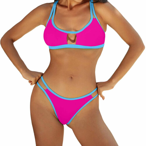 Women's Colorful String Bikini Set, Sexy Two-Piece-rose red L