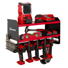 Power Tool Organizer Wall Mounted Drill Holder, Heavy Duty Steel Garage Storage Rack for Cordless Drill, Red