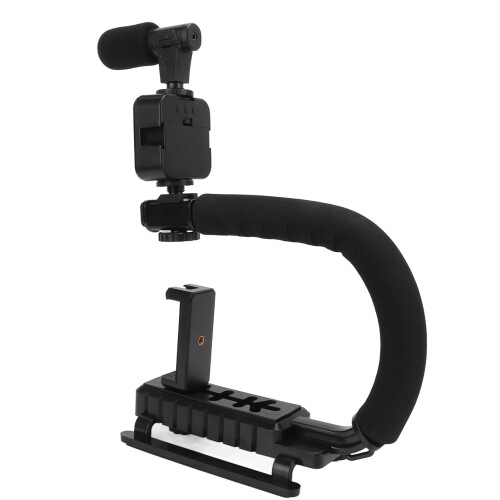 Handheld Video Stabilizer with LED Light & Microphone - Portable U-Shape Model