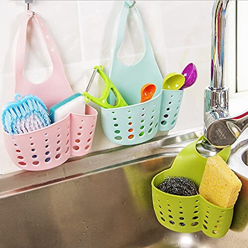 Adjustable Sink Storage Rack with Fast Drain Drying, Blue Hanging Organizer for Kitchen and Bathroom 1