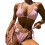 Women's Two Piece Bikini Set 3D Rose Ruched Halter-Pink M 1