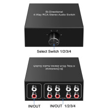 2X Switcher Audio Bidirezionale per Canale Audio Stereo A 4 Vie L/R, 1 in 4 Out/4 in 1 Out, Splitter per Interruttore Audio per Altoparlante
