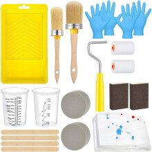 20-Teiliges Pinsel- und Farbroller-Set, Schwamm, Farbwanneneinlage, Nitrilhandschuhe, Schwammblock, Mischstäbe und Becher