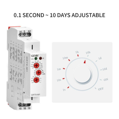 3X GEYA GRT8-M1  Off  Delay Relay 16A AC/DC12V-240V Multifunction Din Rail Automatic Timer Relay 1