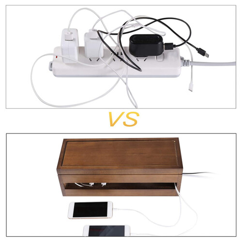2X Kabel Management Box Holz Kabel Organizer Box (Kaffee Farbe)