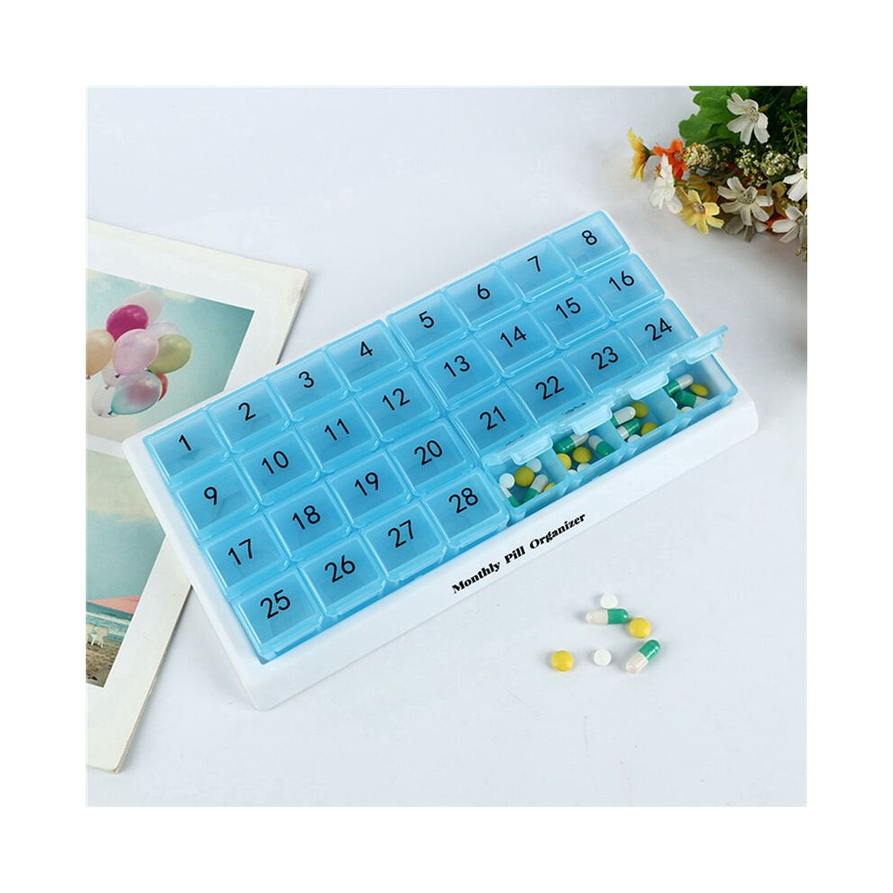 Exogio 2X Monthly Pill Organizer 31 Compartments, 1 Per Day, 4 Week Full Month 31 Day Pill Organizer,