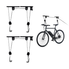 2 PCS Bike Ceiling Hoist with Pulley Lift, Heavy Duty Bicycle Storage Rack for Garage and Indoor Use