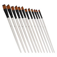 Paint Brush Set 12 Pcs Pearl White Nylon Watercolor Oil Diagonal & Flat Tips
