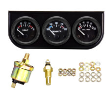 52mm Triple Gauge Set Voltmeter Water Temp Oil Pressure Kit with Black Console for 12V Cars Trucks Boats