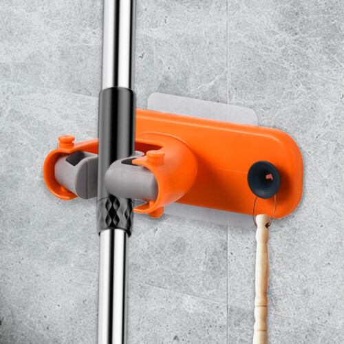 Broom and Mop Holder Wall Mounted Organizer Self Adhesive No Drill Space Saving for Kitchen Garage Ref: 9933 1