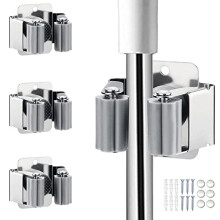 3PCS Heavy Duty Stainless Steel Broom and Mop Holder, Wall Mounted Garden Tool Organizer Rack for Rakes and Shovels