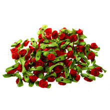 200Pcs Satin Ribbon Rose Flower Leaf Wedding Decor Appliques Sewing DIY Main Color:Red
