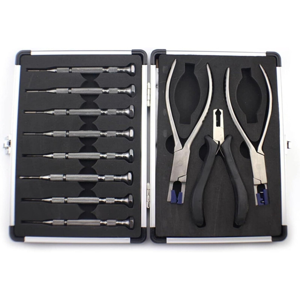 Eyeglass  Kit Stainless Steel Pliers and Screwdriver Set for Rimless Glasses Nose Pad Adjustment Box