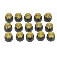45Pcs Guitar AMP Amplifier Push Fit Knobs Black with Gold Aluminum Cap Top Fits 6mm Diameter Pots