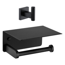 Bathroom Accessories Set Matte Black Toilet Paper Holder and Towel Hook 2 in 1 Modern Style
