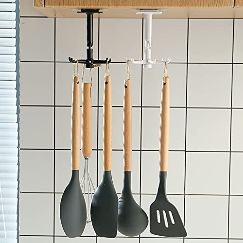 Wall Mounted Rotating Hook 360 Rotation Kitchen Utensil Organizer Punch  White SpaceSaving Rack 2