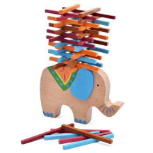 Wooden Elephant Stacking Balance Toy with Colorful Blocks for Kids Learning and Family Play