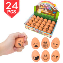 24 Emoji Bouncy Balls Set with Funny Faces for Kids Parties and Easter Games