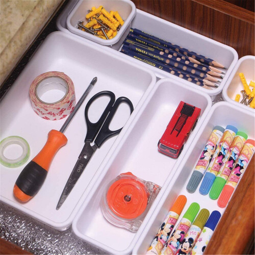 32 Piece White Plastic Storage Containers Set Drawer Organizer for Household Desktop Use 1
