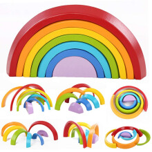 Montessori Rainbow Stacking Toy Wooden Arch Bridge Blocks for Kids Color Learning and Creative Play