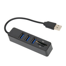 USB 2.0 Hub with Card Reader, Memory Card Slots, 3 Ports, Black