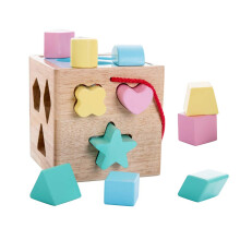 Wooden Shape Sorter Toy Sky Blue Montessori Educational Color Sorting Cube for Toddlers Boys Girls