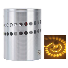 3W Aluminum Spiral Hole Wall Light, 85-265V, Silver, 70x53mm