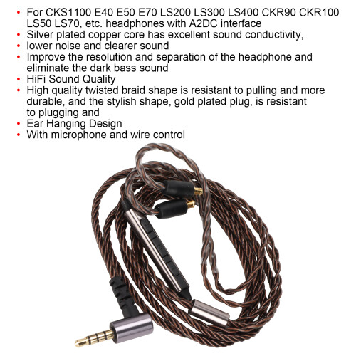 Bronze Headphone Upgrade Cable 3.5mm/A2DC for E40 E50 E70 LS200 80cm 1