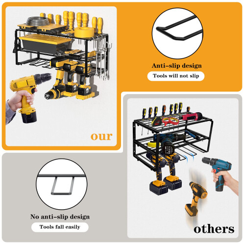 Power Tool Organizer Wall Mount with Shelf, Heavy Duty 5Hole Drill Storage Rack for Garage 1