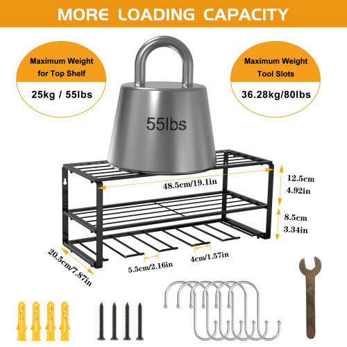 Power Tool Organizer Wall Mount with Shelf, Heavy Duty 5Hole Drill Storage Rack for Garage 2