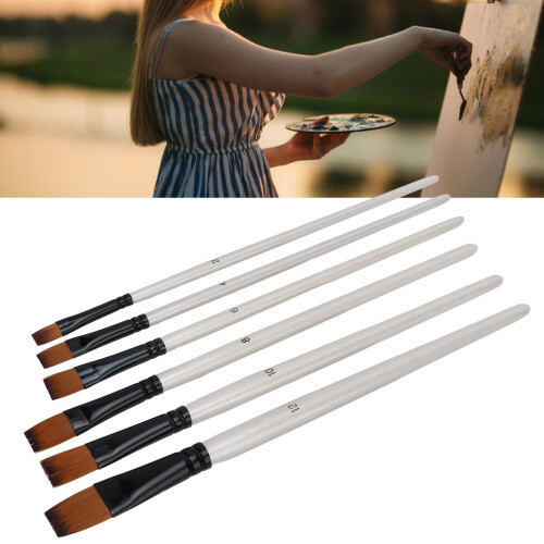6Pcs Nylon Paintbrush Set, Soft Wool, Durable, Short Handle