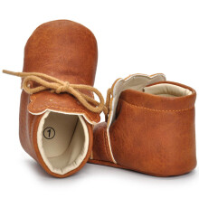 Soft Leather Baby Moccasins with AntiSkid Sole, Adjustable Tie, Adorable Brown Bear Design for 06 Months
