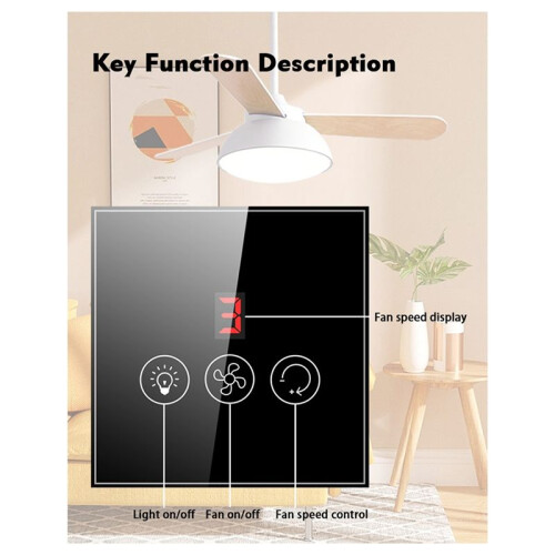 Tuya   Controller EU Plug Ceiling Fan Lamp  Remote APP Control Speed Works with Alexa  Home Black