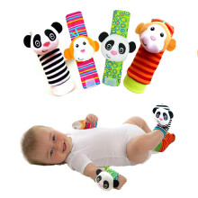 Baby Wrist Rattles and Infant Foot Finders Soft Animal Monkey and Panda Sensory Development Toy