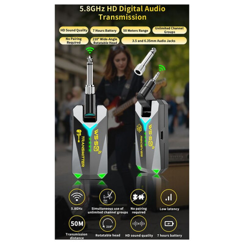 5.8GHz Wireless Guitar Transmitter Receiver System Sound Transmitter and Receiver for Electric Guitar Violin Instruments 2