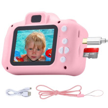 Waterproof Kids Digital Camera with Selfie Mode, 640p Video, Rechargeable Battery and 32GB SD Card – Birthday Gift