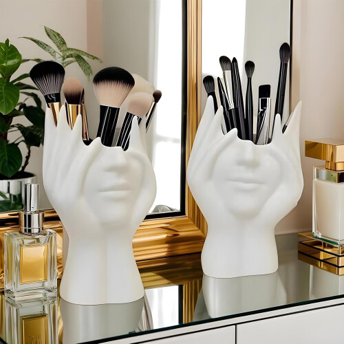 Abstract Face Makeup Brush Holder with MultiSlot Organizer for Vanity and Desktop Use 1