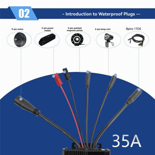 EBike Controller KT-35A 36/48V/52V 12 Tube Sine Wave Controller Waterproof Plug for Ebike Motor Conversion Accessories 2