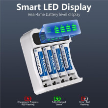 AA/AAA Battery Fast Charger, Charger, 4 Battery Slots, LED Screen Displays Battery Level, 1.2V NiMH Charger