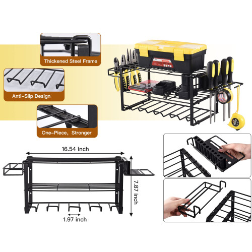 Power Tool Organizer Drill Holder Wall Mount, Heavy Duty Garage Storage Rack for Quick Tool Access, Black 1