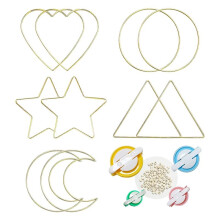 Dream Catcher Rings Set, Metal Hoops for Crafts, 6 Inches Macrame Rings Gold, 5 Shapes Metal Hoops 4 Size Pompom Makers