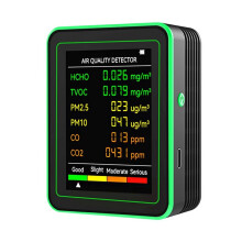 Detektor Jakości Powietrza 6 w 1 Detektor HCHO TVOC CO2 CO PM10 PM2.5 Miernik Gazów Inteligentny Czarny
