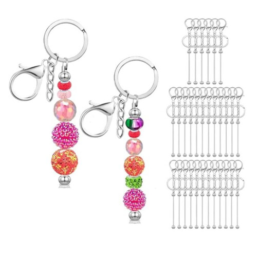 30Pcs Beadable Keychain Bars, Beadable Keychains Bar Blanks DIY Beaded Keychain Kit Making Keychain Bead Kit 1