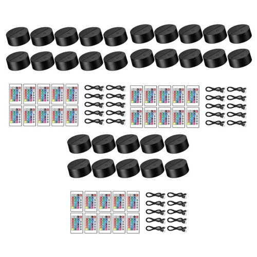 3X Paquet de 10 Base de Lampe de Nuit LED 3D + Télécommande + Câble USB, pour Acrylique Noir