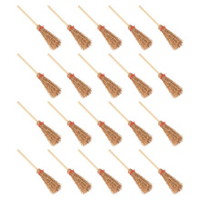 20Pcs Miniature Artificial  Straw Brooms with Red Ropes Halloween Straw Dollhouse Decoration Witches Party Decor Toy