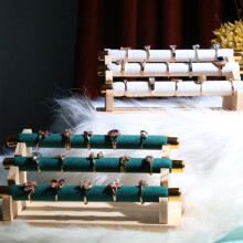 Support D'Anneau de PréSentoir de Bijoux en Bois à 3 Niveaux, PréSentoir de Vitrine de Bijoux de Barre en T et Organisateur Abricot