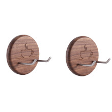 2X Espresso Portafilter Wall Rack Walnut Wall Mounted Ganchos com Ganchos de Aço Inoxidável Adequado para 51/54/58mm Portafilter
