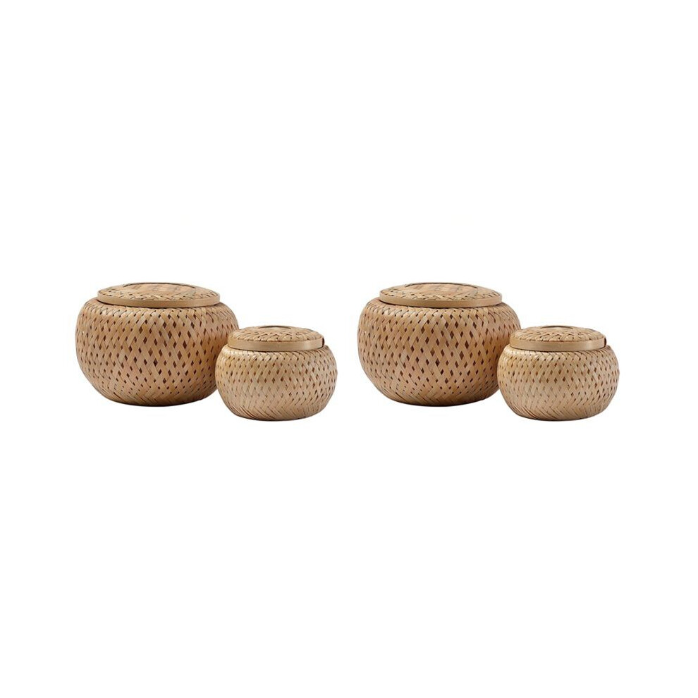 Set Of 4 Small Decorative Bamboo Baskets With Lid For Storing Small Items Handmade And Braided Bamboo Storage Box 4712369546018
