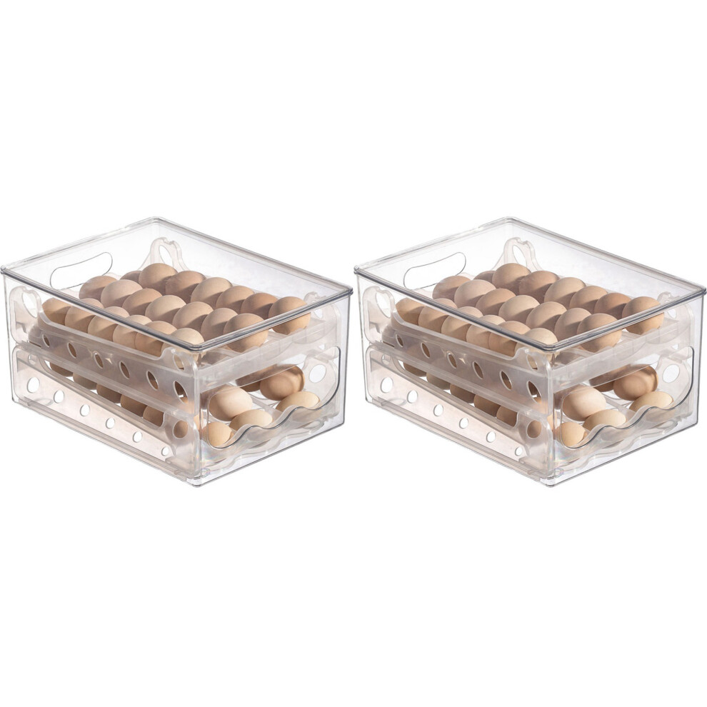2X Slide Eggs Storage Box Egg Holder Container Refrigerator Drawer Stackable Food Eggs Box Kitchen Fridge Organizer 4713300020222